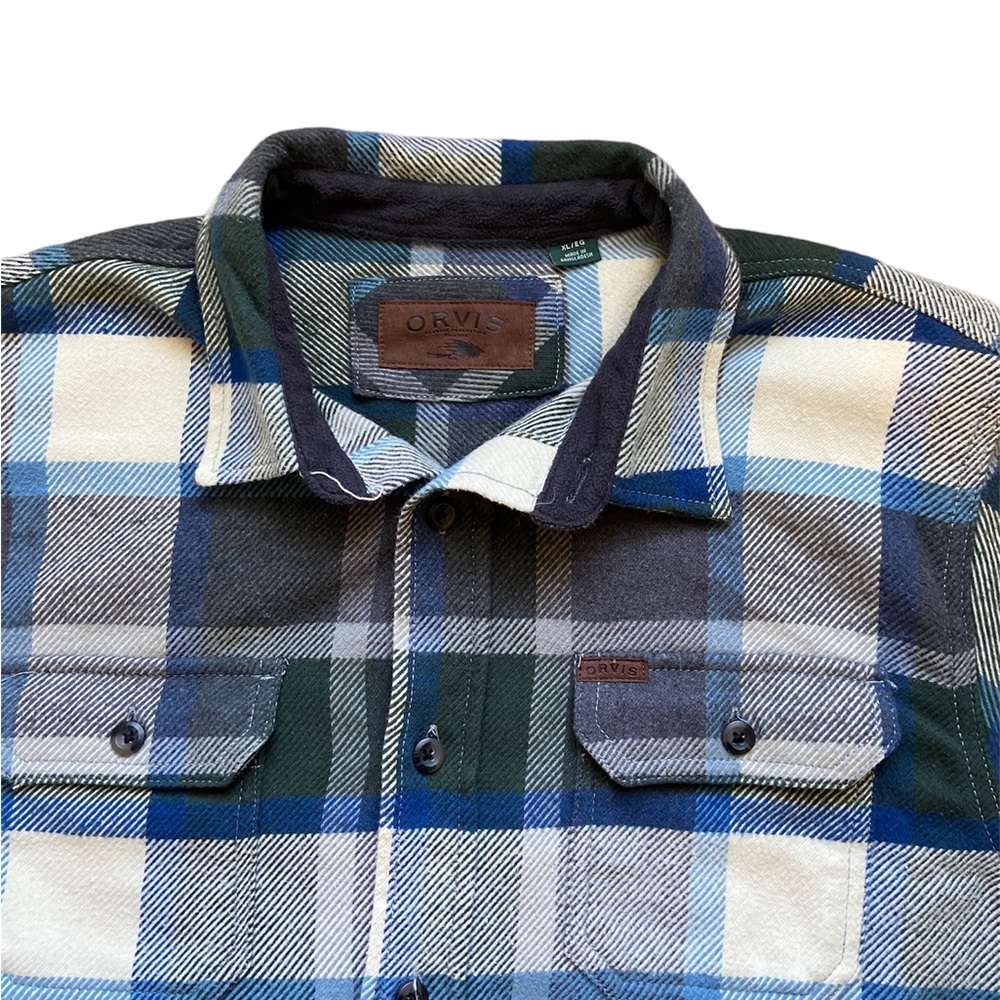 Orvis Heavyweight Green Plaid Button Flannel Men’s Size XL